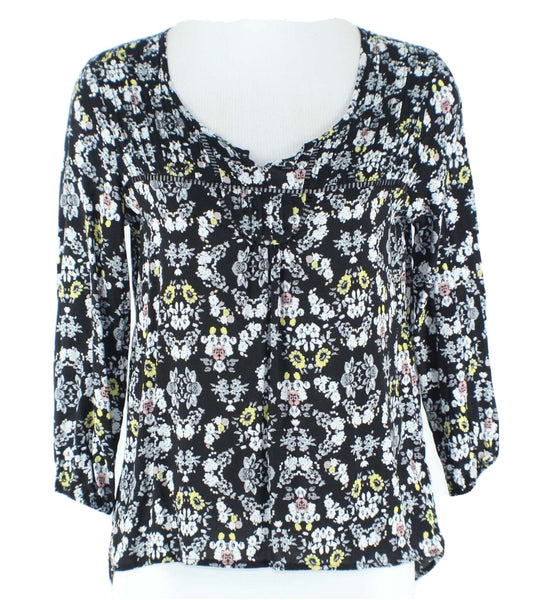 Mossimo Sz S Black White Yellow Pink Gray Floral Pintuck High Low Rayon Top