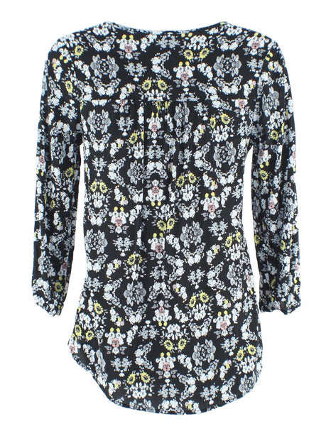 Mossimo Sz S Black White Yellow Pink Gray Floral Pintuck High Low Rayon Top