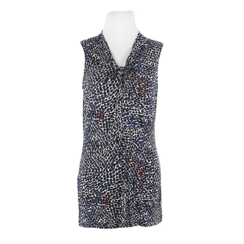Cabi Sz S Black Blue Multicolor Sleeveless Knot Neck 100% Rayon Top