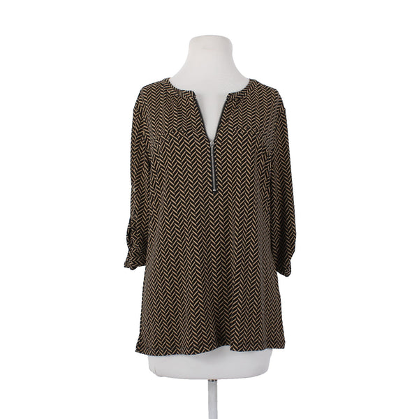 7th Avenue Top NEW $40 Sz L Black Brown Check Design V Neck Poly Spandex Top