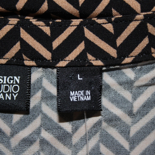 7th Avenue Top NEW $40 Sz L Black Brown Check Design V Neck Poly Spandex Top