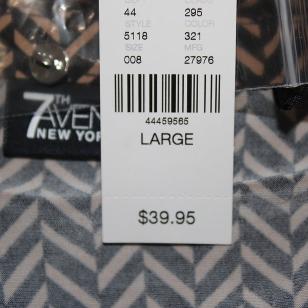 7th Avenue Top NEW $40 Sz L Black Brown Check Design V Neck Poly Spandex Top