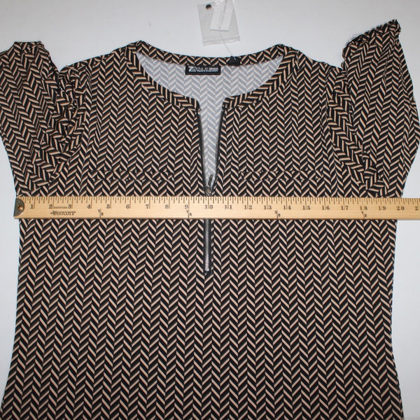 7th Avenue Top NEW $40 Sz L Black Brown Check Design V Neck Poly Spandex Top