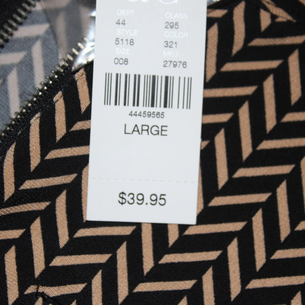 7th Avenue Top NEW $40 Sz L Black Brown Check Design V Neck Poly Spandex Top