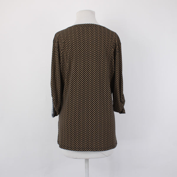 7th Avenue Top NEW $40 Sz L Black Brown Check Design V Neck Poly Spandex Top