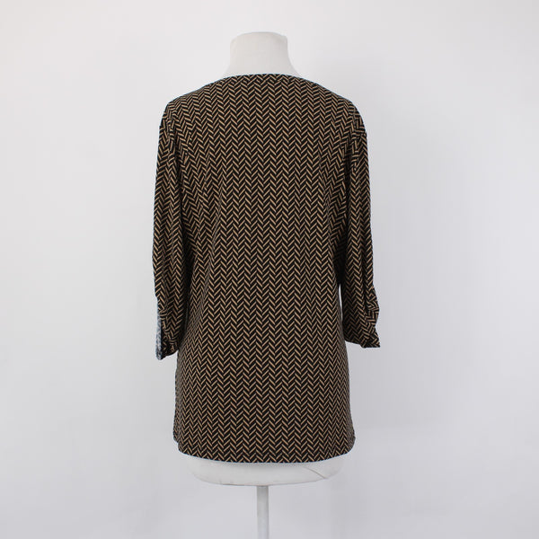 7th Avenue Top NEW $40 Sz L Black Brown Check Design V Neck Poly Spandex Top
