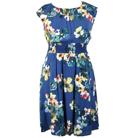 Maeve NEW $138 Bl Motif Sz M Blue Multi Floral Elastic Waist Viscose Rayon Dress