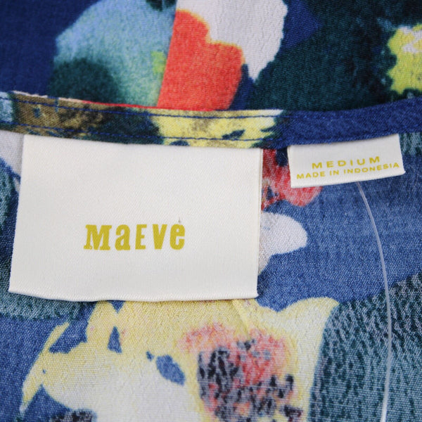 Maeve NEW $138 Bl Motif Sz M Blue Multi Floral Elastic Waist Viscose Rayon Dress