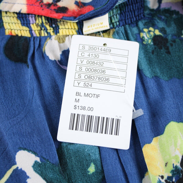 Maeve NEW $138 Bl Motif Sz M Blue Multi Floral Elastic Waist Viscose Rayon Dress