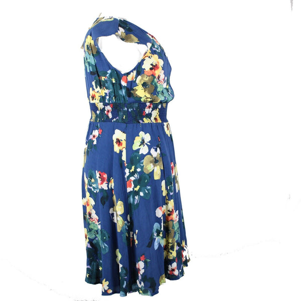 Maeve NEW $138 Bl Motif Sz M Blue Multi Floral Elastic Waist Viscose Rayon Dress
