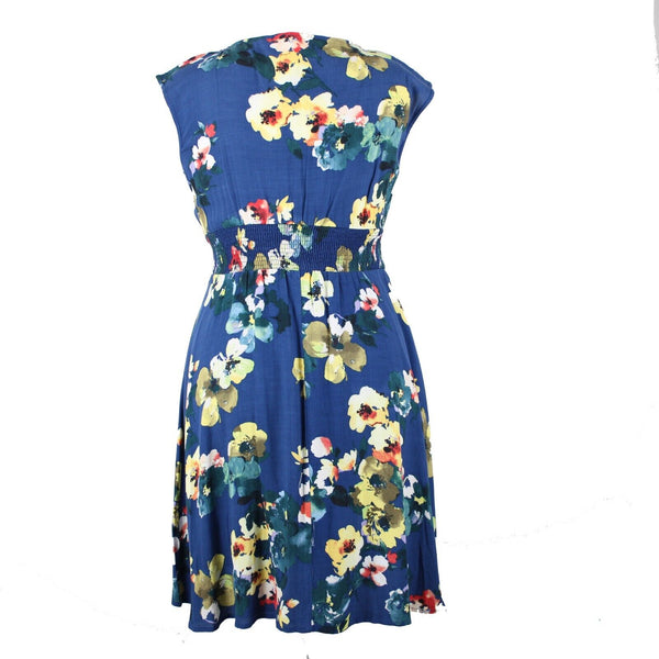 Maeve NEW $138 Bl Motif Sz M Blue Multi Floral Elastic Waist Viscose Rayon Dress