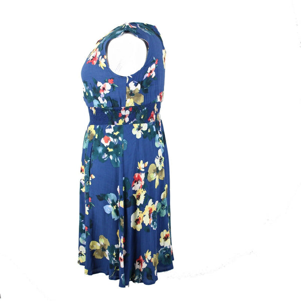 Maeve NEW $138 Bl Motif Sz M Blue Multi Floral Elastic Waist Viscose Rayon Dress
