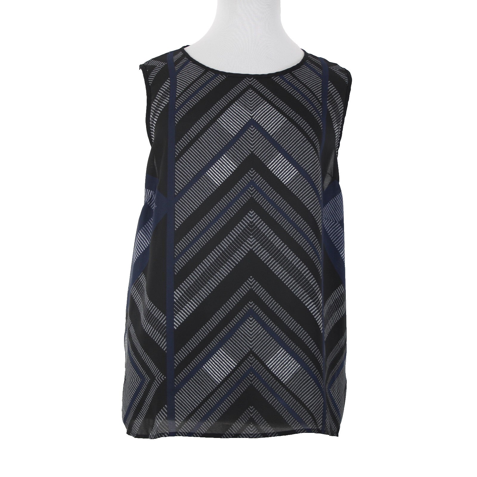 Anne Carson NEW Sz 2x Black White Navy Sheer Sleeveless 100% Polyester Top