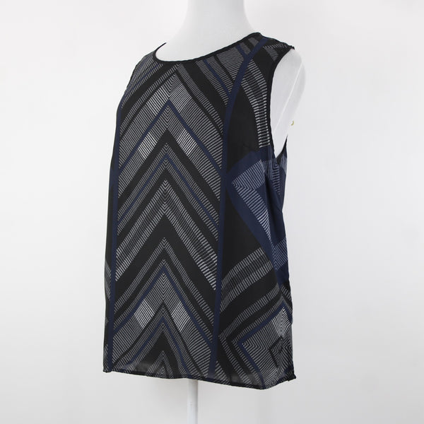 Anne Carson NEW Sz 2x Black White Navy Sheer Sleeveless 100% Polyester Top