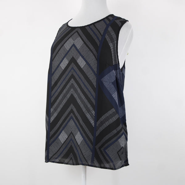 Anne Carson NEW Sz 2x Black White Navy Sheer Sleeveless 100% Polyester Top