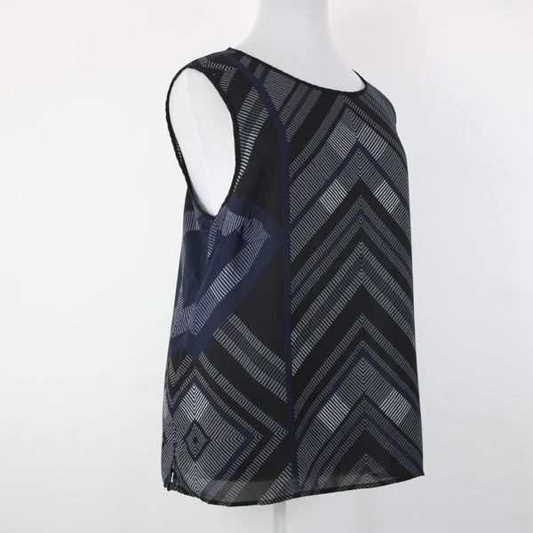 Anne Carson NEW Sz 2x Black White Navy Sheer Sleeveless 100% Polyester Top