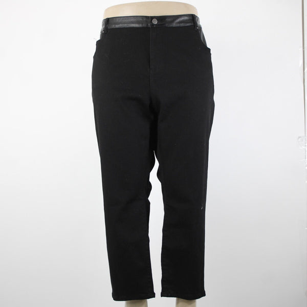 Style List By Micaela Sz 28p x 26 Black Faux Leather Sides Pockets Cotton Jeans