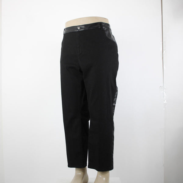 Style List By Micaela Sz 28p x 26 Black Faux Leather Sides Pockets Cotton Jeans