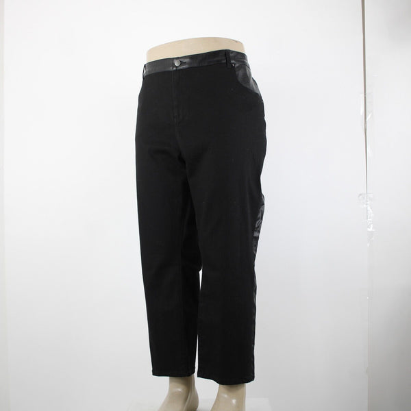Style List By Micaela Sz 28p x 26 Black Faux Leather Sides Pockets Cotton Jeans