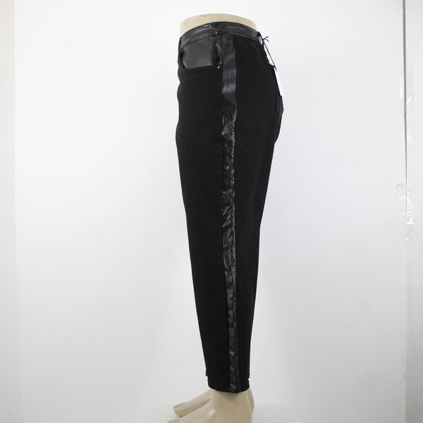 Style List By Micaela Sz 28p x 26 Black Faux Leather Sides Pockets Cotton Jeans