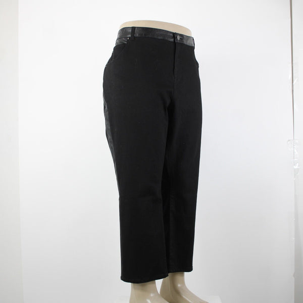 Style List By Micaela Sz 28p x 26 Black Faux Leather Sides Pockets Cotton Jeans