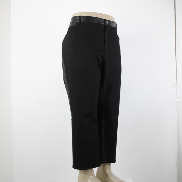 Style List By Micaela Sz 28p x 26 Black Faux Leather Sides Pockets Cotton Jeans