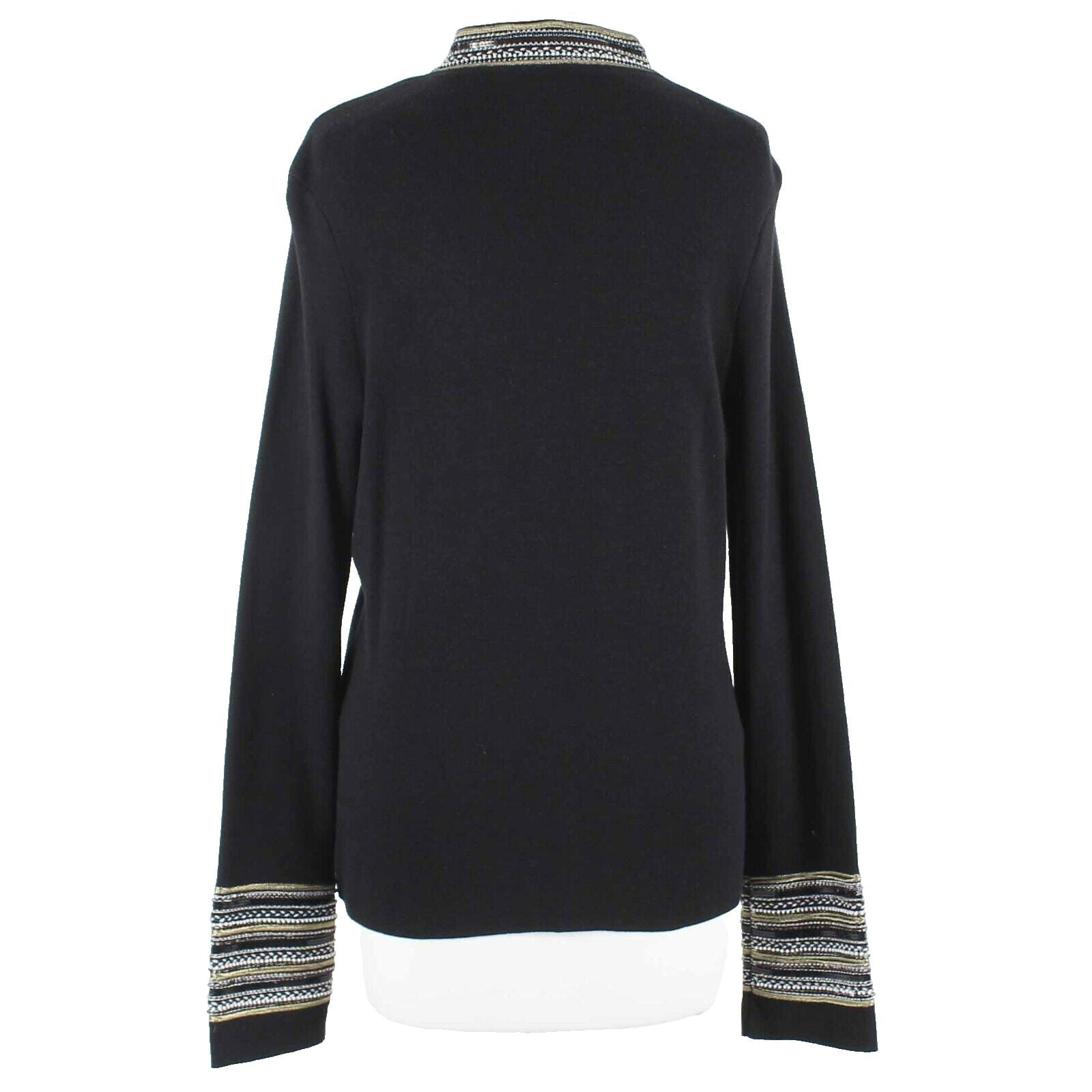 Chicos Heidi NEW $129 Sz 1 Black Gold Multi Accented Cotton Blend Knit Jacket