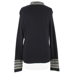 Chicos Heidi NEW $129 Sz 1 Black Gold Multi Accented Cotton Blend Knit Jacket