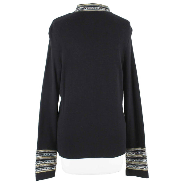 Chicos Heidi NEW $129 Sz 1 Black Gold Multi Accented Cotton Blend Knit Jacket