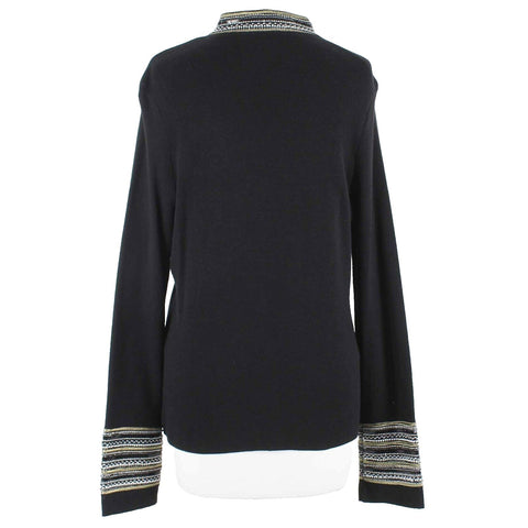 Chicos Heidi NEW $129 Sz 1 Black Gold Multi Accented Cotton Blend Knit Jacket