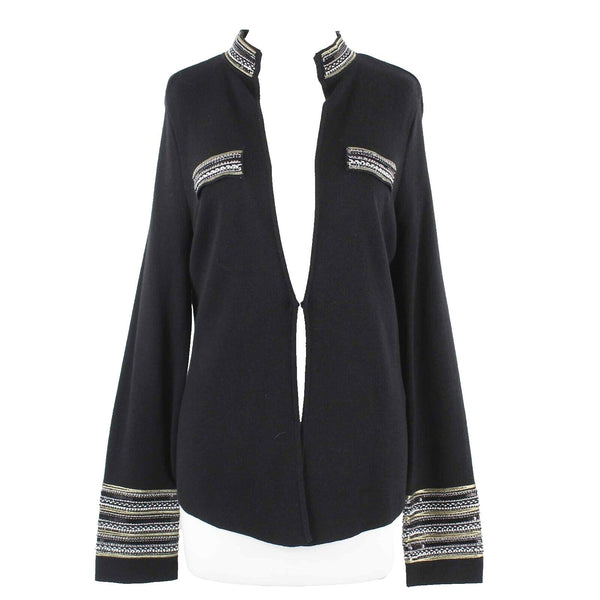 Chicos Heidi NEW $129 Sz 1 Black Gold Multi Accented Cotton Blend Knit Jacket
