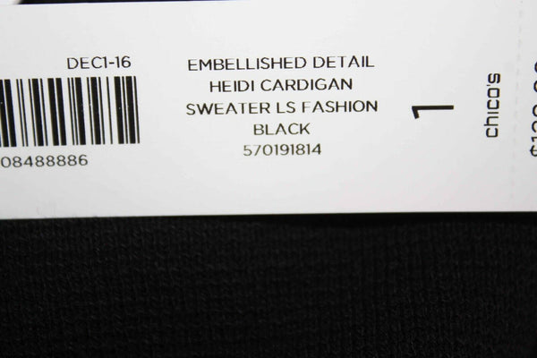 Chicos Heidi NEW $129 Sz 1 Black Gold Multi Accented Cotton Blend Knit Jacket
