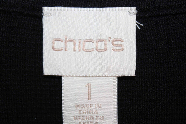 Chicos Heidi NEW $129 Sz 1 Black Gold Multi Accented Cotton Blend Knit Jacket