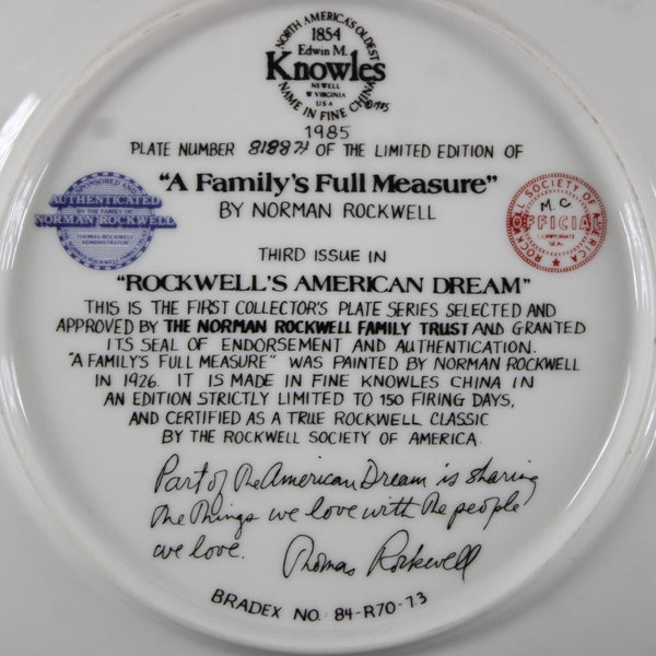 Edwin M Knowles 1985 Rockwells American Dream By Norman Rockwell #878874 Plate