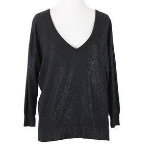 Joie Sz S Black Speckled Deep V Neck 3/4 Sleeve Nylon Rayon Wool Sweater