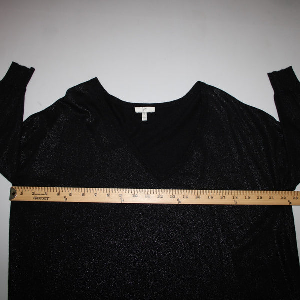 Joie Sz S Black Speckled Deep V Neck 3/4 Sleeve Nylon Rayon Wool Sweater