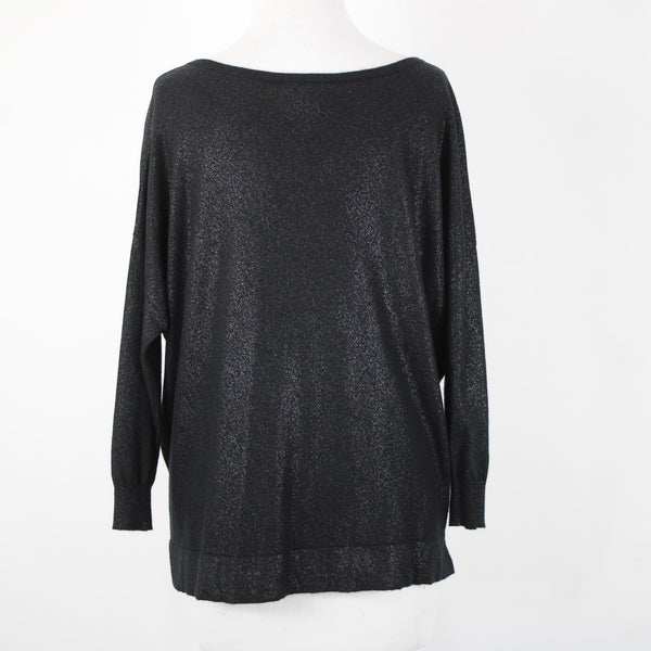 Joie Sz S Black Speckled Deep V Neck 3/4 Sleeve Nylon Rayon Wool Sweater