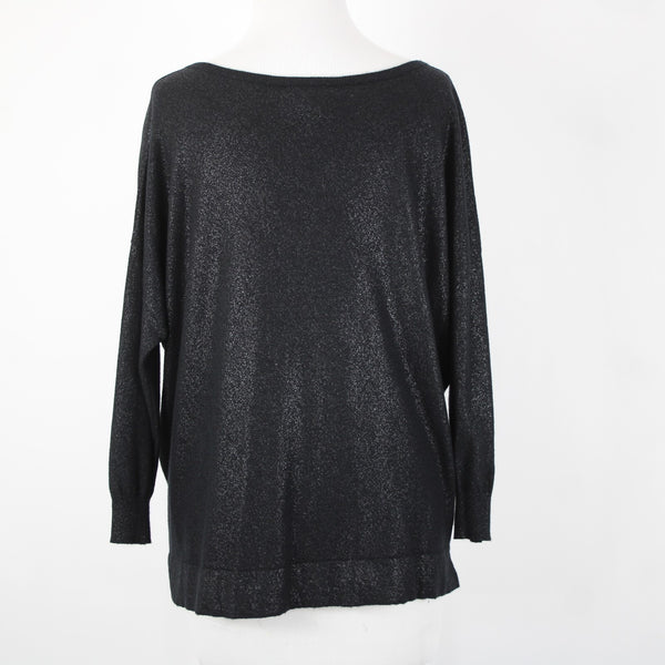 Joie Sz S Black Speckled Deep V Neck 3/4 Sleeve Nylon Rayon Wool Sweater