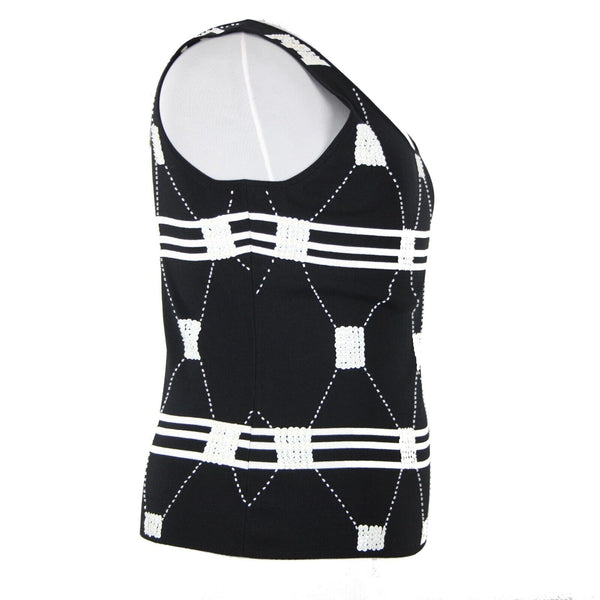 Gardy NEW Sz XL Black White Beaded Sequin Rayon Tight Knit Nylon Top