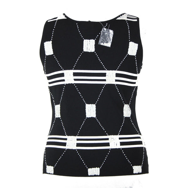 Gardy NEW Sz XL Black White Beaded Sequin Rayon Tight Knit Nylon Top