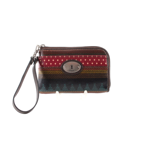 Fossil Wallet NEW $35 Keyper 6 x 4 x 1 Brown Pink Multi Colored Stripe Wristlet