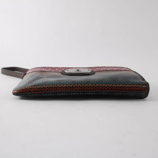 Fossil Wallet NEW $35 Keyper 6 x 4 x 1 Brown Pink Multi Colored Stripe Wristlet