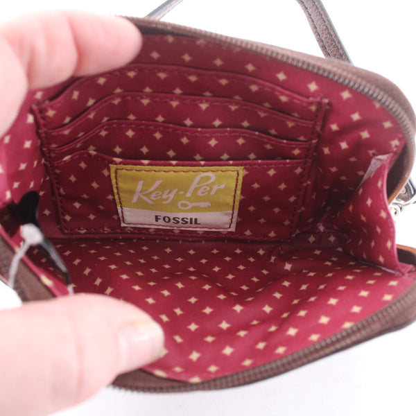 Fossil Wallet NEW $35 Keyper 6 x 4 x 1 Brown Pink Multi Colored Stripe Wristlet
