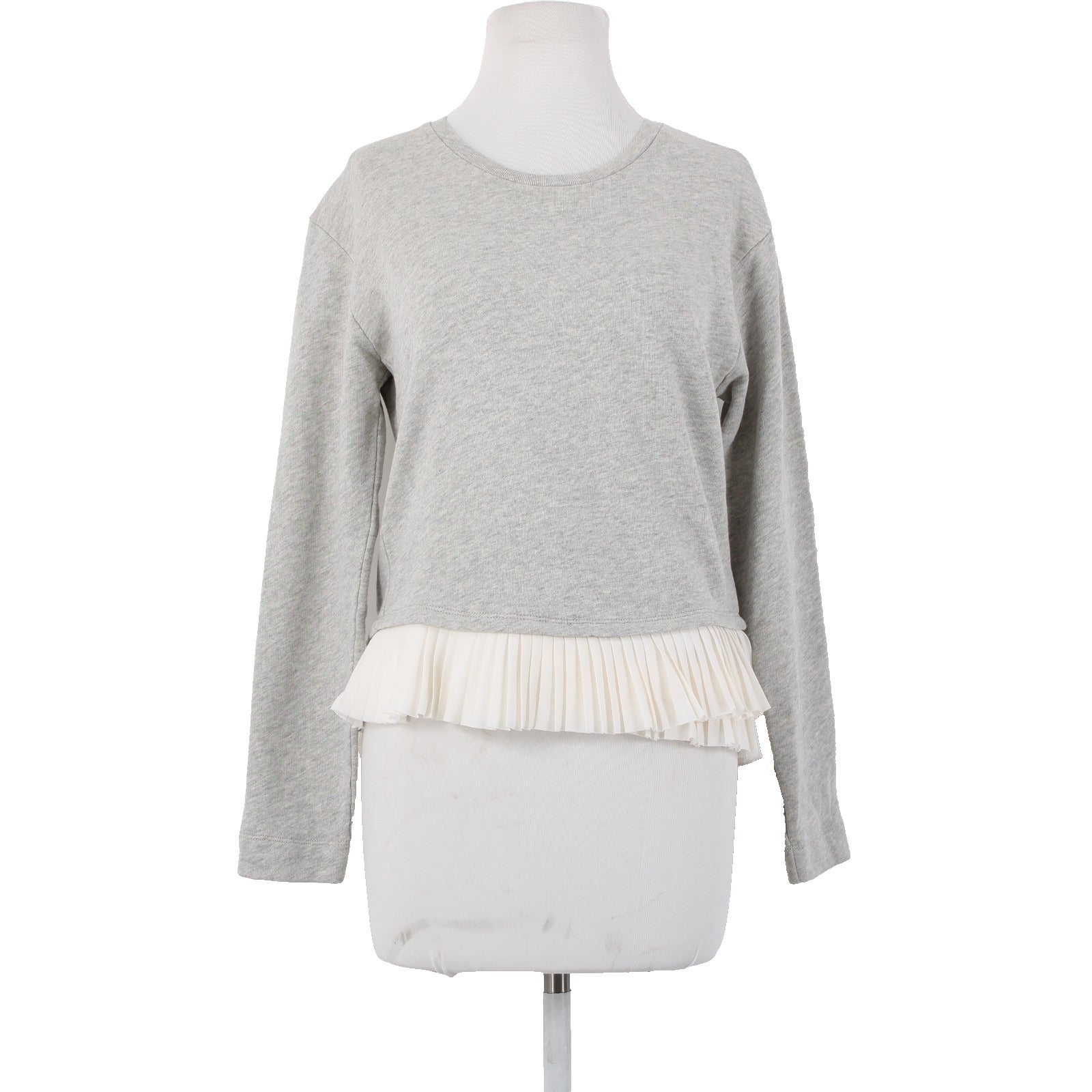 J Crew Sweater Sz XS Gray White Ruffles Layered 100% Cotton Polyester Sweater