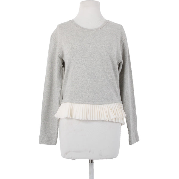 J Crew Sweater Sz XS Gray White Ruffles Layered 100% Cotton Polyester Sweater