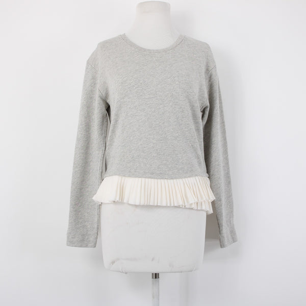 J Crew Sweater Sz XS Gray White Ruffles Layered 100% Cotton Polyester Sweater