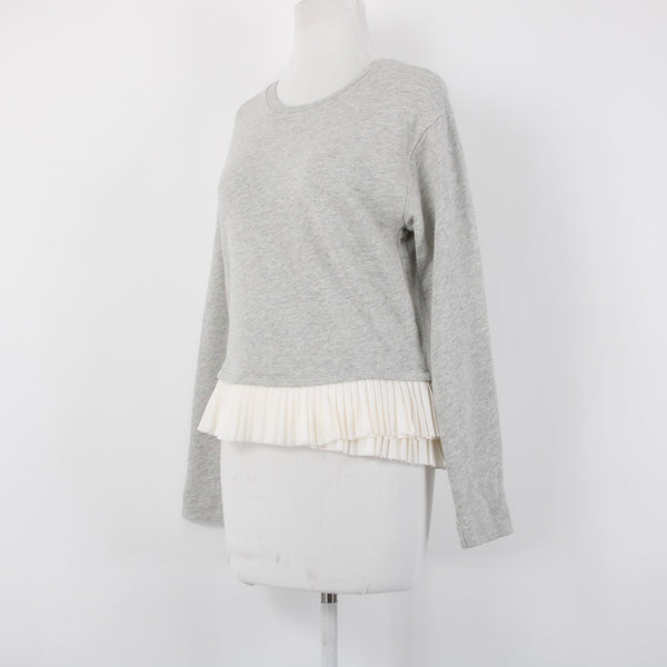 J Crew Sweater Sz XS Gray White Ruffles Layered 100% Cotton Polyester Sweater
