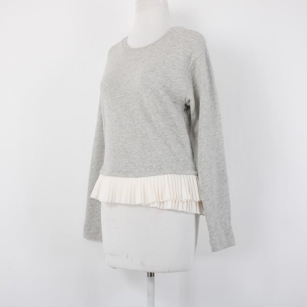 J Crew Sweater Sz XS Gray White Ruffles Layered 100% Cotton Polyester Sweater
