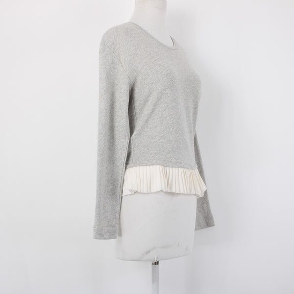 J Crew Sweater Sz XS Gray White Ruffles Layered 100% Cotton Polyester Sweater