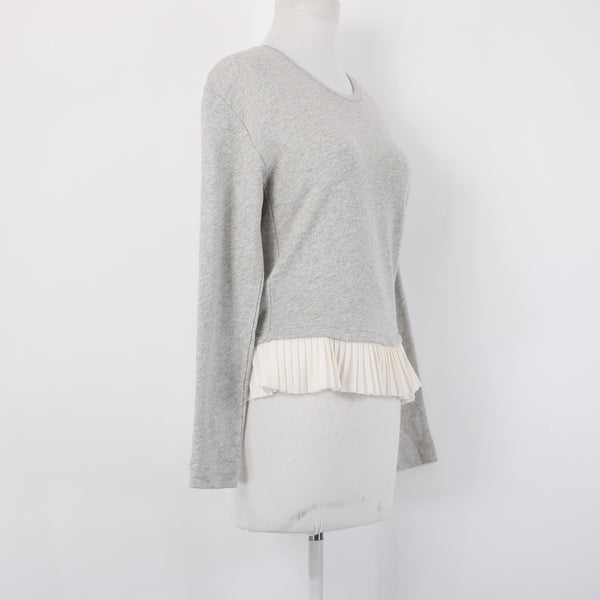 J Crew Sweater Sz XS Gray White Ruffles Layered 100% Cotton Polyester Sweater